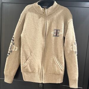 Beige Zip-Up Men's 100% Shetland Wool Sweater